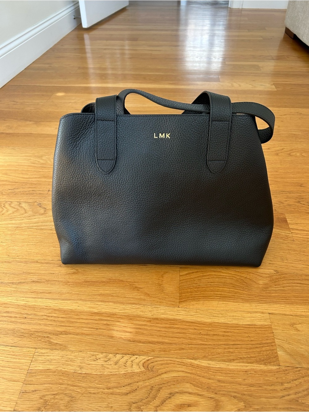 NWOT CUYANA Black Pebbled Leather Satchel with Gold Monogram